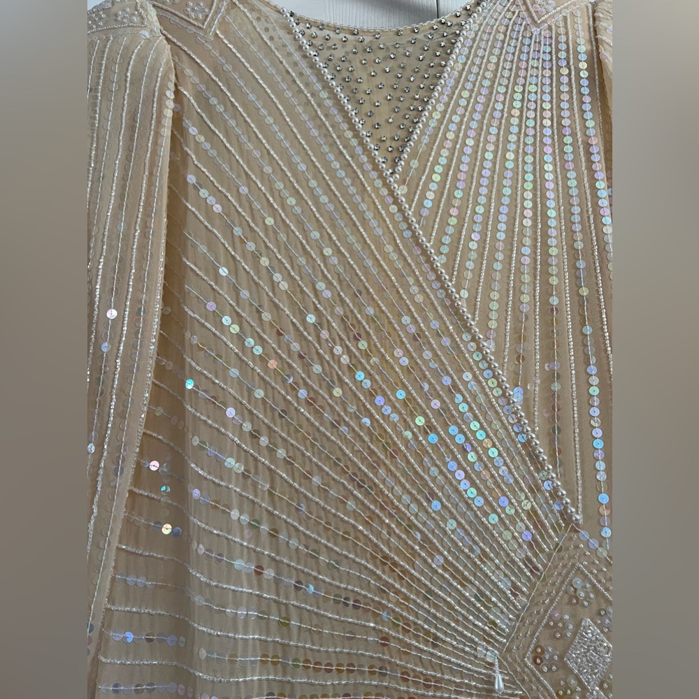 Neutral Sheer Bridal Cocktail Dress - Picture 6 of 17
